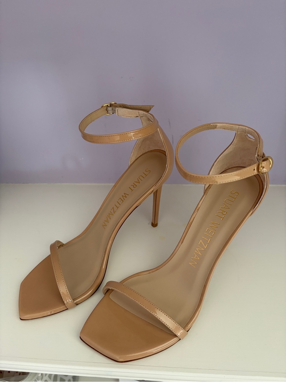 Stuart Weitzman Beige Nude Ankle-Strap Stiletto Sandals
